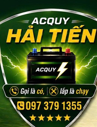 Logo Ắc Quy Hải Tiến với khẩu hiệu gọi là có, lắp là chạy
