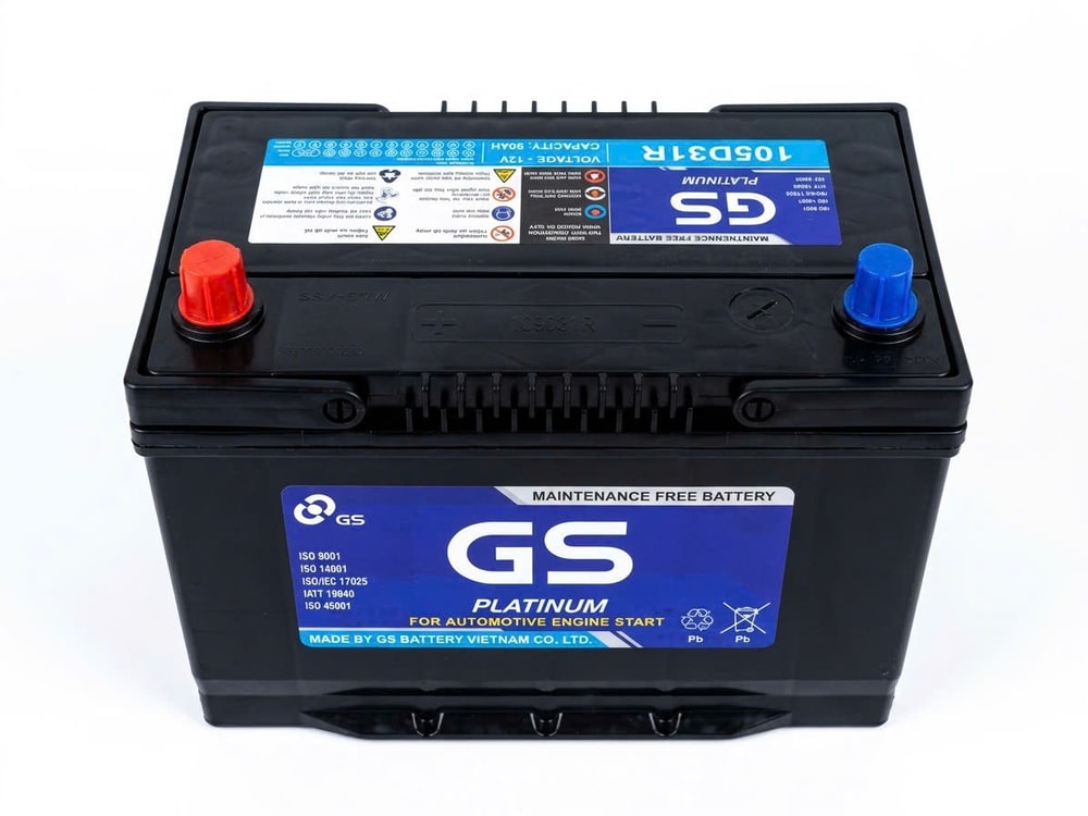 Ắc quy GS Platinum 105D31R, loại miễn bảo dưỡng 12V