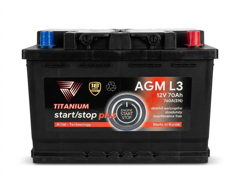 Ắc quy Titanium AGM L3 start stop plus, công nghệ AGM 12V